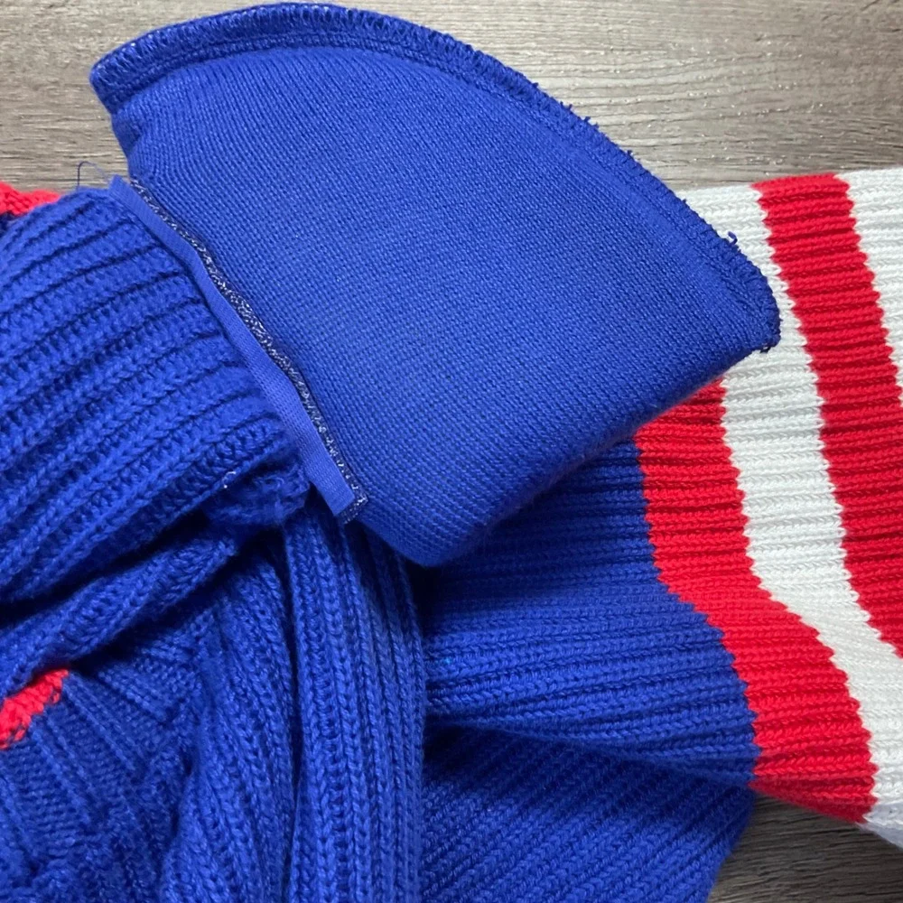 Vintage 90s‎ Lizsport Striped Ribbed Knit Cotton Sweater Womens Large Blue Red